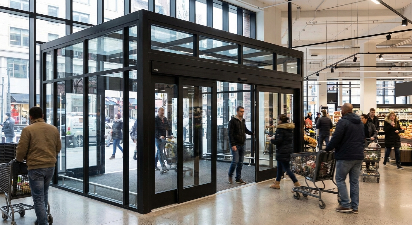 Automatische Schiebetür im Supermarkt